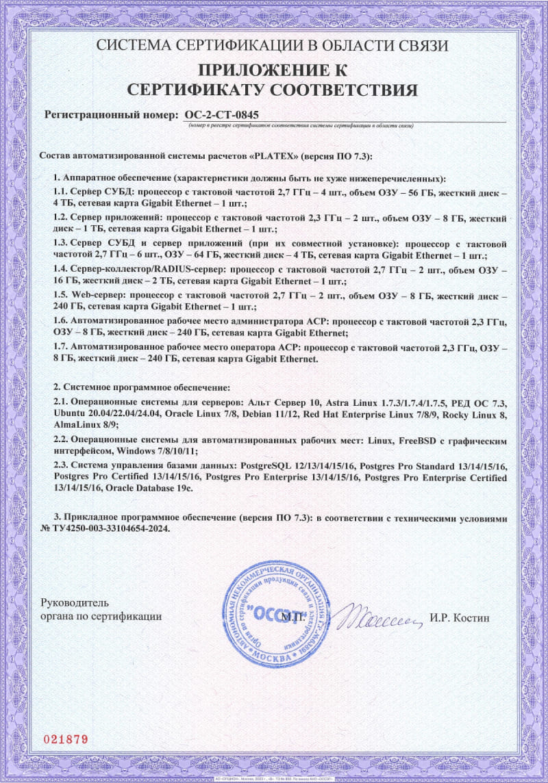 Приложение к Сертификату соответствия.